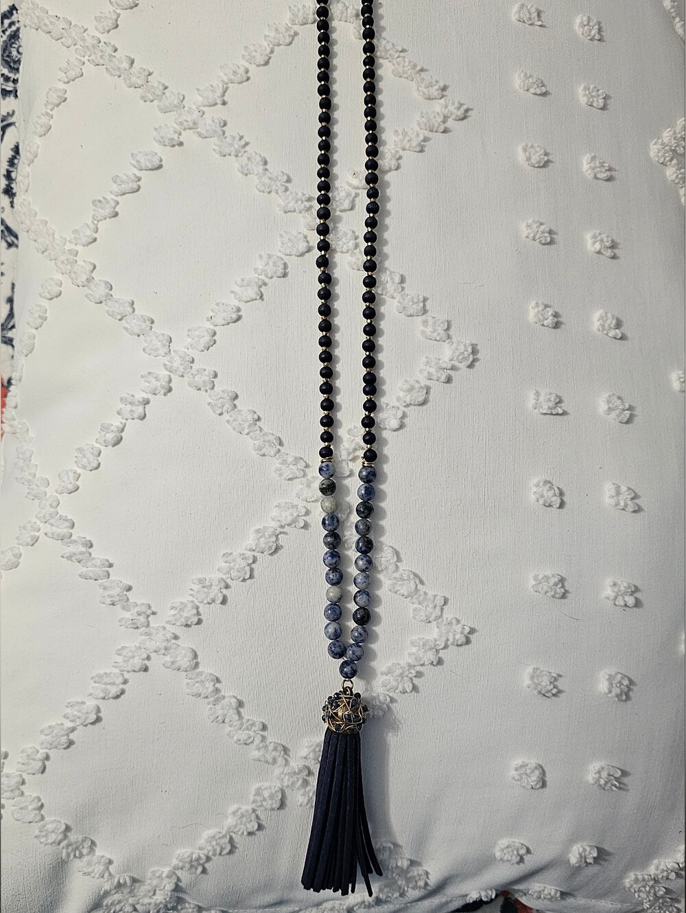 FINAL..Handcrafted Blue Beaded Tassel Necklace